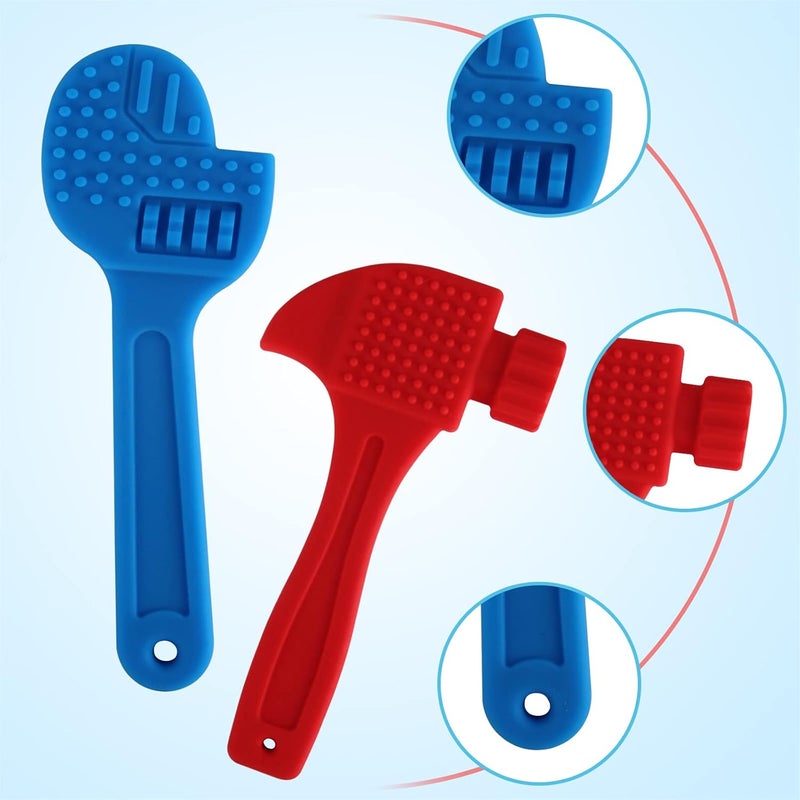 F-U Store 2 Pack Soft Silicone Teething Toys for Toddlers Hammer Spanner Tools Shape Baby Teethers Relief Soothe Babies Gums Set - Image 2